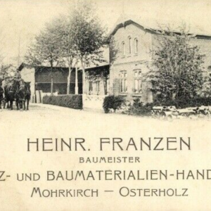 1879/80 als Holzhandlung und Holzsägerei eröffnet - <br />
Die großen Gebäude wie der Angeler Hof, die Volkshochschule, die Mohrkircher Schulen und viele kleine Häuser wurden von dieser Firma gebaut.